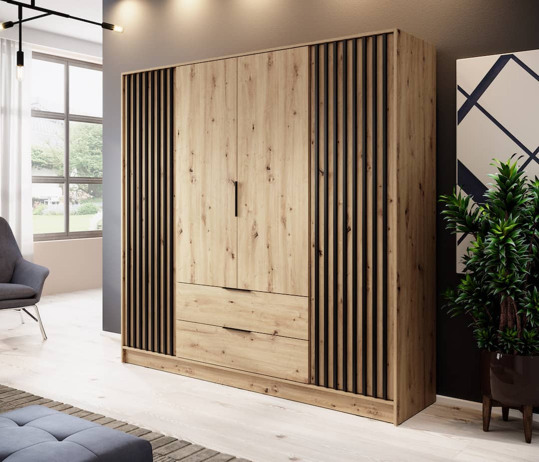 Nelly Hinged Door Wardrobe 206cm - Grey & Lamela Artisan – image 2