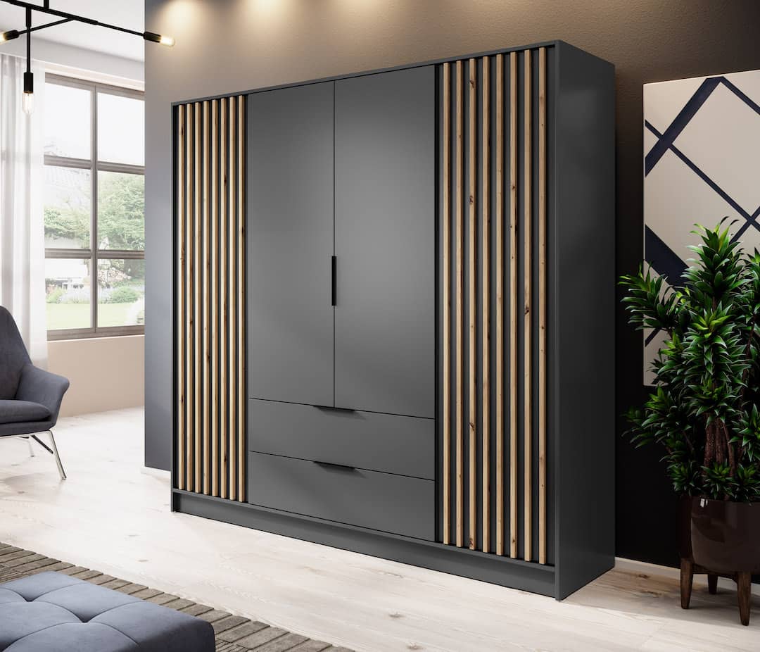 Nelly Hinged Door Wardrobe 206cm - Grey & Lamela Artisan – image 5