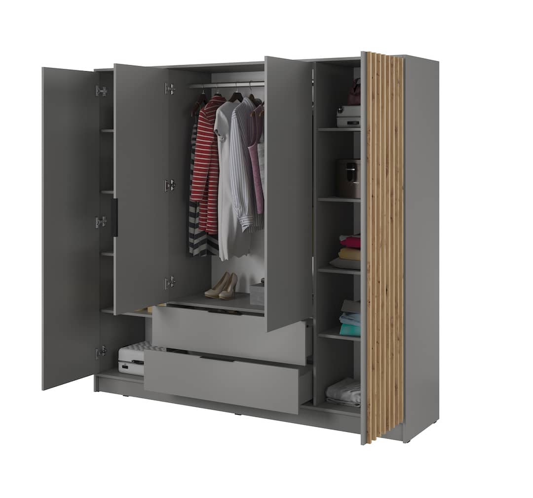 Nelly Hinged Door Wardrobe 206cm - Grey & Lamela Artisan – image 9