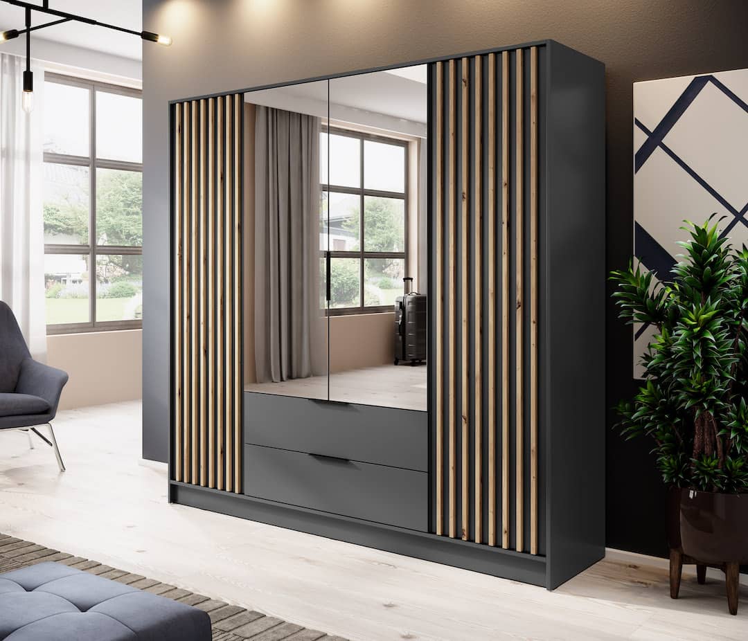 Nelly Hinged Door Wardrobe 206cm - Grey & Lamela Artisan – image 5