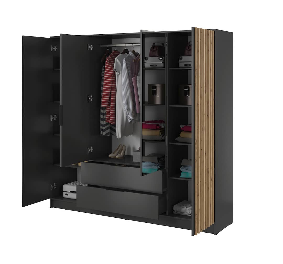 Nelly Hinged Door Wardrobe 206cm - Grey & Lamela Artisan – image 7