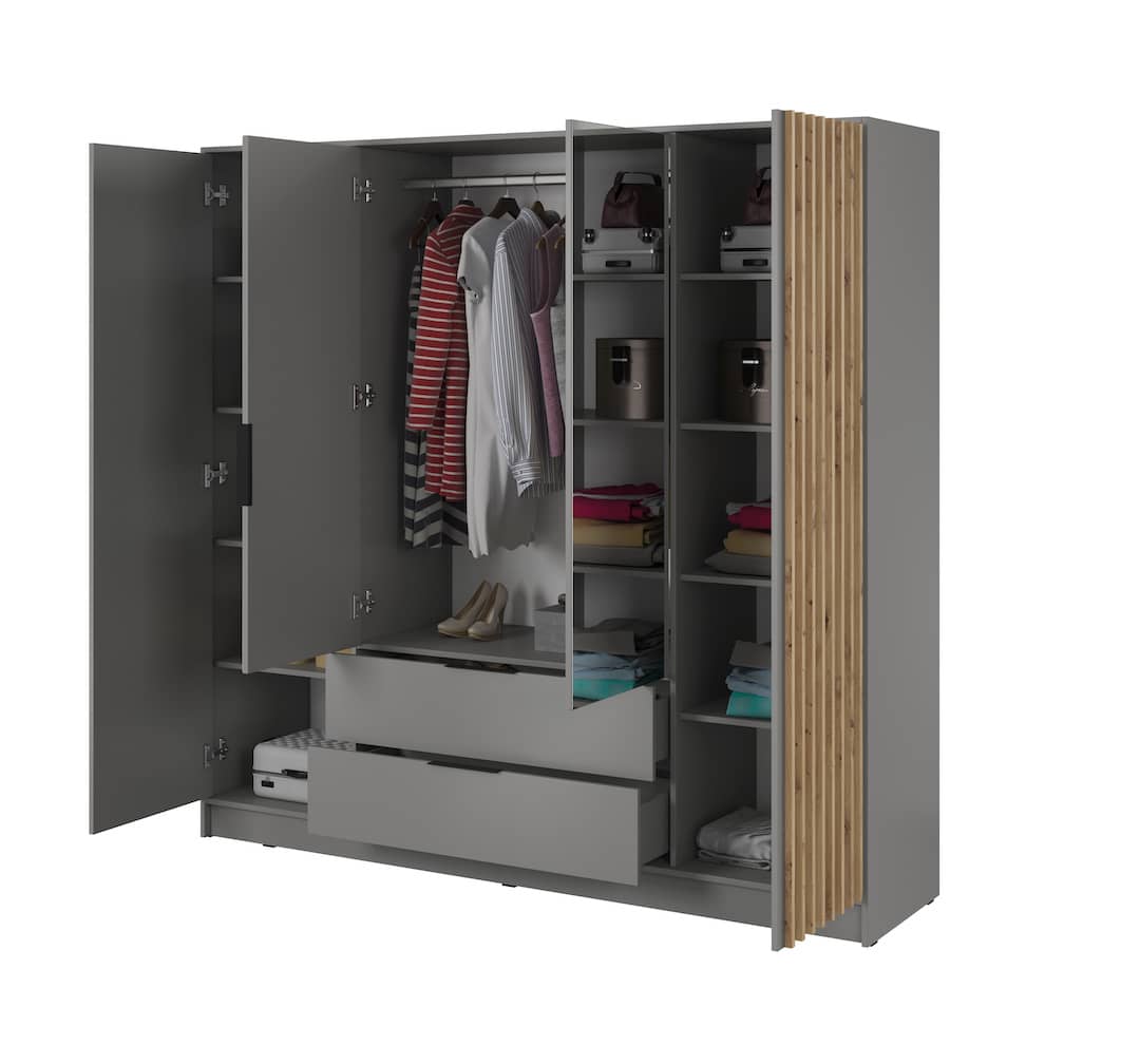 Nelly Hinged Door Wardrobe 206cm - Grey & Lamela Artisan – image 9