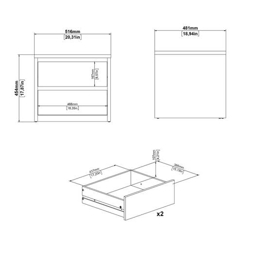 Next 51.6cm 2-Drawer Nightstand – White – image 10