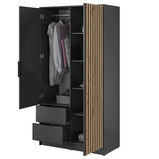 Newberry Mirrored Wardrobe With 2 Hinged Doors 105cm In Graphite