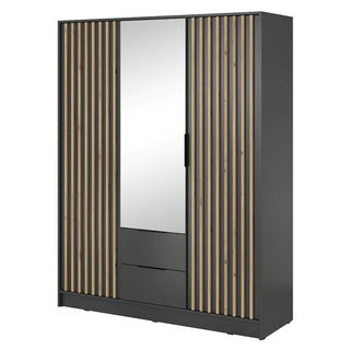 Newberry Mirrored Wardrobe With 3 Hinged Doors 155cm In Graphite