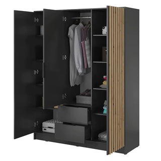 Newberry Mirrored Wardrobe With 3 Hinged Doors 155cm In Graphite