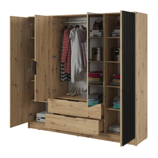 Newberry Mirrored Wardrobe With 4 Hinged Doors 206cm In Artisan Oak