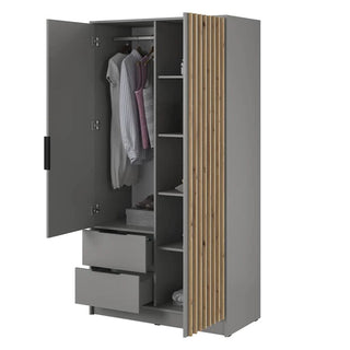 Newberry Wooden Wardrobe With 2 Hinged Doors 105cm In Grey