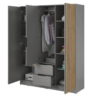 Newberry Wooden Wardrobe With 3 Hinged Doors 155cm In Grey