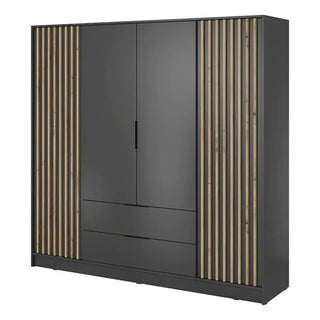 Newberry Wooden Wardrobe With 4 Hinged Doors 206cm In Graphite