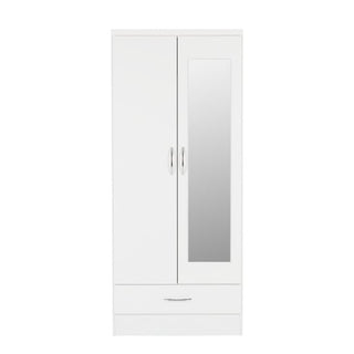 CHOICEWARDROBE Modara White 2 Door 1 Drawer Wardrobe with Mirror – High Gloss Modern Bedroom Storage