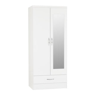 CHOICEWARDROBE Modara White 2 Door 1 Drawer Wardrobe with Mirror – High Gloss Modern Bedroom Storage