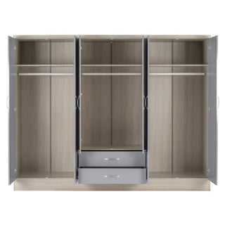 CHOICEWARDROBE Modara Grey High Gloss 6 Door Wardrobe with Mirrors & Drawers – 230cm Wide