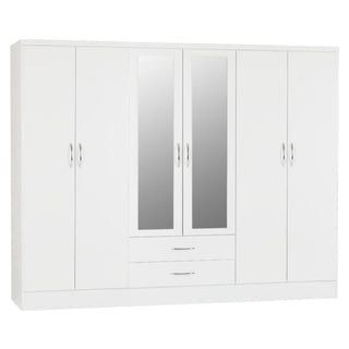 CHOICEWARDROBE Modara White High Gloss 6 Door Wardrobe with Mirrors & Drawers – 230cm Wide