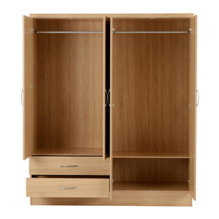 CHOICEWARDROBE Modara Sonoma Oak Mirrored Wardrobe – 4 Doors, 2 Drawers, Modern Bedroom Storage