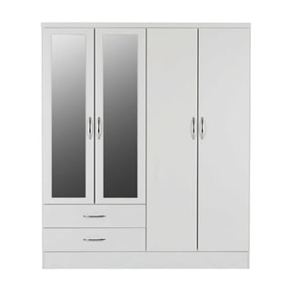 CHOICEWARDROBE Modara White 4 Door Wardrobe with 2 Drawers & Twin Full-Length Mirrors – Modern Bedroom Storage
