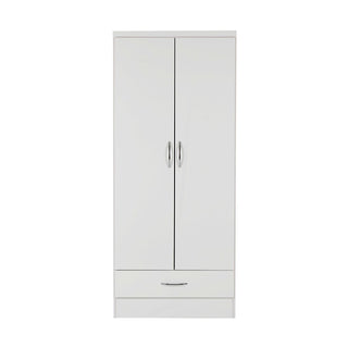 CHOICEWARDROBE Modara White Gloss 2 Door 1 Drawer Wardrobe – Modern Compact Bedroom Storage