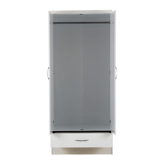 CHOICEWARDROBE Modara White Gloss 2 Door 1 Drawer Wardrobe – Modern Compact Bedroom Storage