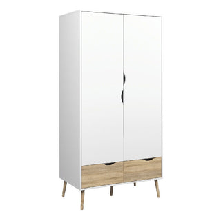 Okla Wooden Bedroom Set With 2 Doors Wardrobe In White And Oak