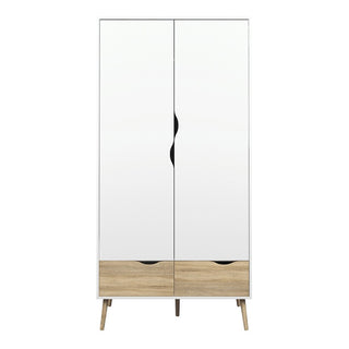Oklo Wooden Wardrobe With 2 Doors 2 Drawers In White And Oak