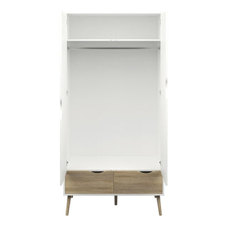 Oklo Wooden Wardrobe With 2 Doors 2 Drawers In White And Oak