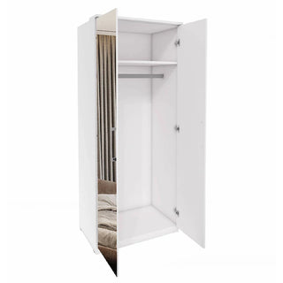 CHOICEWARDROBE Olathe 2 Door Mirrored Wardrobe – White Finish | Space-Saving Bedroom Storage 90cm
