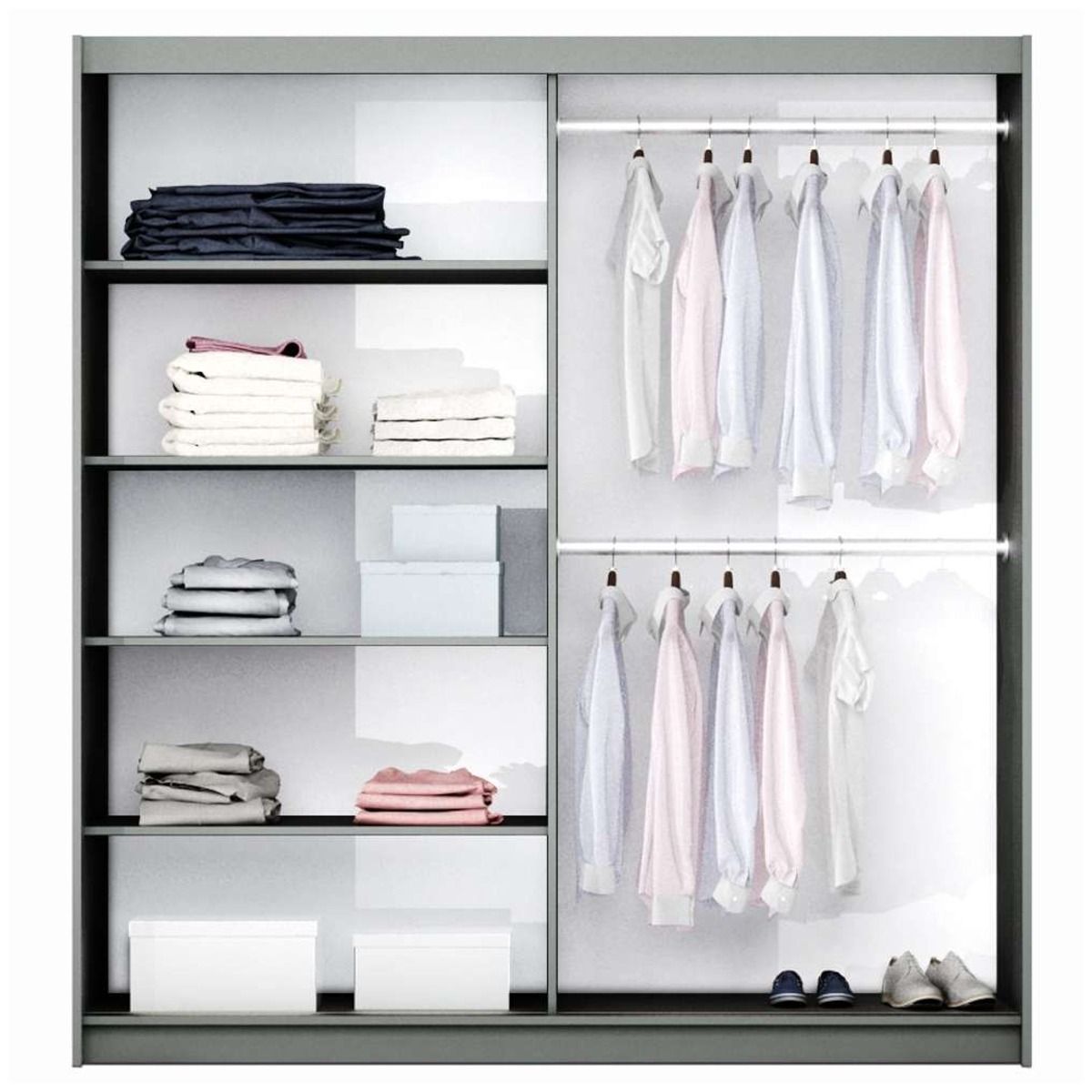 Oldham 151cm 2-Door Mirrored Sliding Wardrobe in White – product detail