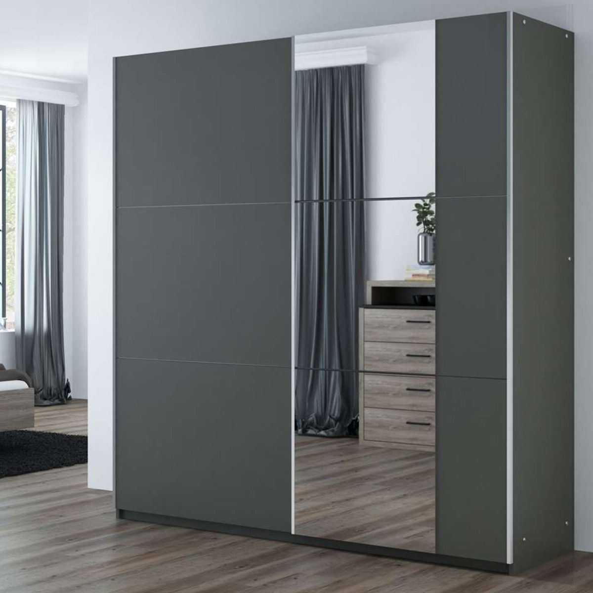 Oldham 151cm 2-Door Mirrored Sliding Wardrobe in Grey – product detail