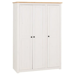 CHOICEWARDROBE Pavia White & Natural Wax 3 Door Wardrobe | Spacious Pine Wardrobe with Rustic Country Finish