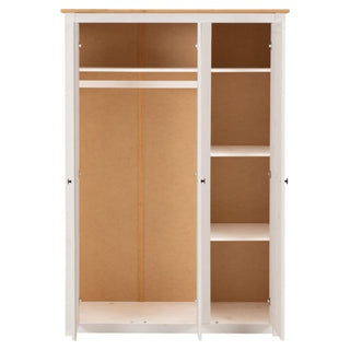 CHOICEWARDROBE Pavia White & Natural Wax 3 Door Wardrobe | Spacious Pine Wardrobe with Rustic Country Finish