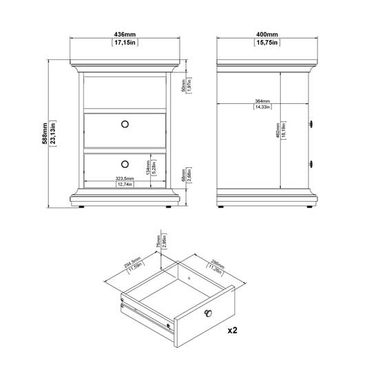 Paris 43.6cm 2-Drawer Nightstand – Cashmere – image 11