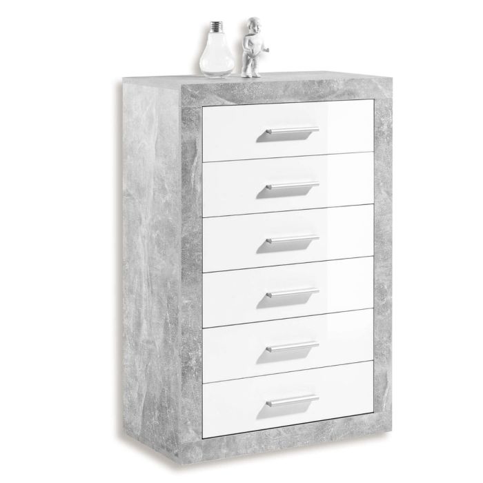 Pitlochry 66cm 6-Drawer Chest - White Gloss & Stone Grey