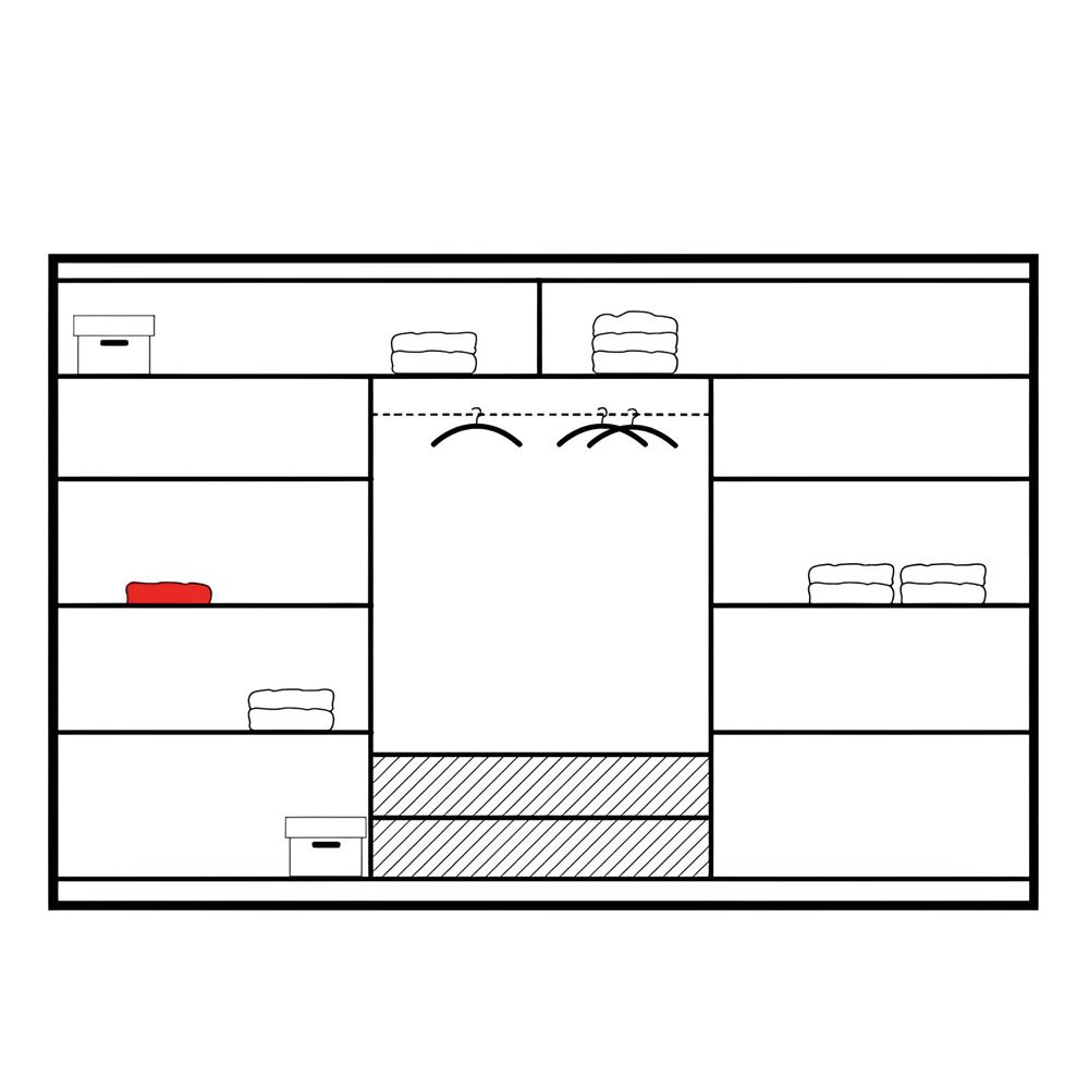 Sydney 250cm 3-Door Mirrored Sliding Wardrobe with 2 Drawers in Light Wood – product detail