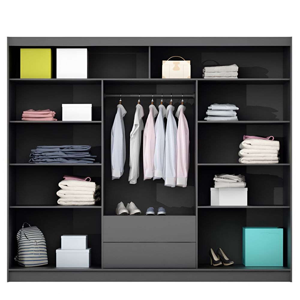 Sydney 250cm 3-Door Mirrored Sliding Wardrobe with 2 Drawers in Light Wood – product detail