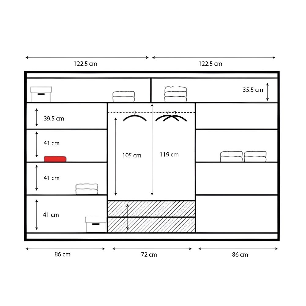 Sydney 250cm 3-Door Mirrored Sliding Wardrobe with 2 Drawers in Light Wood – product detail