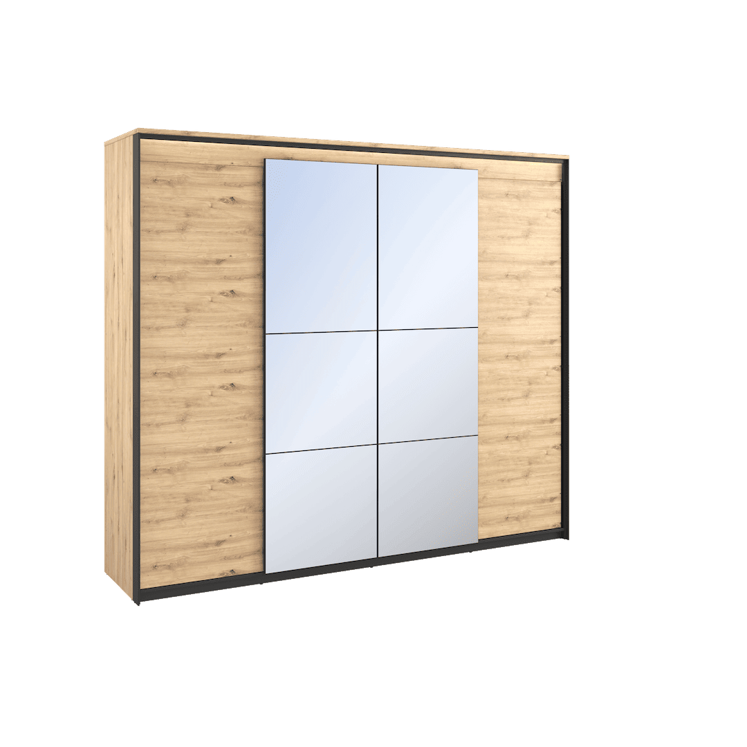 Quant QS-05 250cm 4-Door Hinged Wardrobe with LED - Oak Artisan & Black