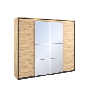 Quant QS-05 250cm 4-Door Hinged Wardrobe with LED - Oak Artisan & Black