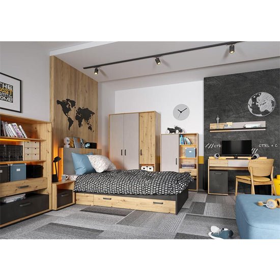Quincy 2-door kids corner wardrobe in Artisan Oak finish