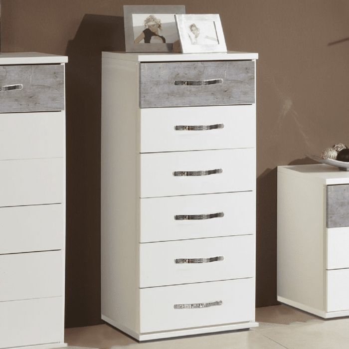 Radnor 46cm 6-Drawer Tall Chest - Concrete Grey & White