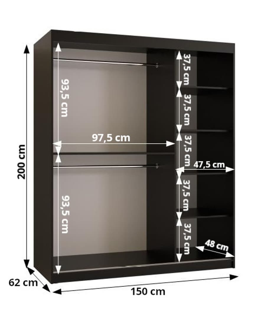 Ramiro II Sliding Door Wardrobe 150cm - Black — view 5