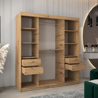 Reston Mirrored Wardrobe With 2 Sliding Doors In Oak Artisan