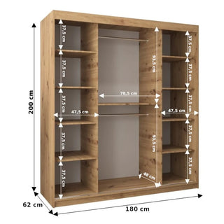 Reston Mirrored Wardrobe With 2 Sliding Doors In Sonoma Oak