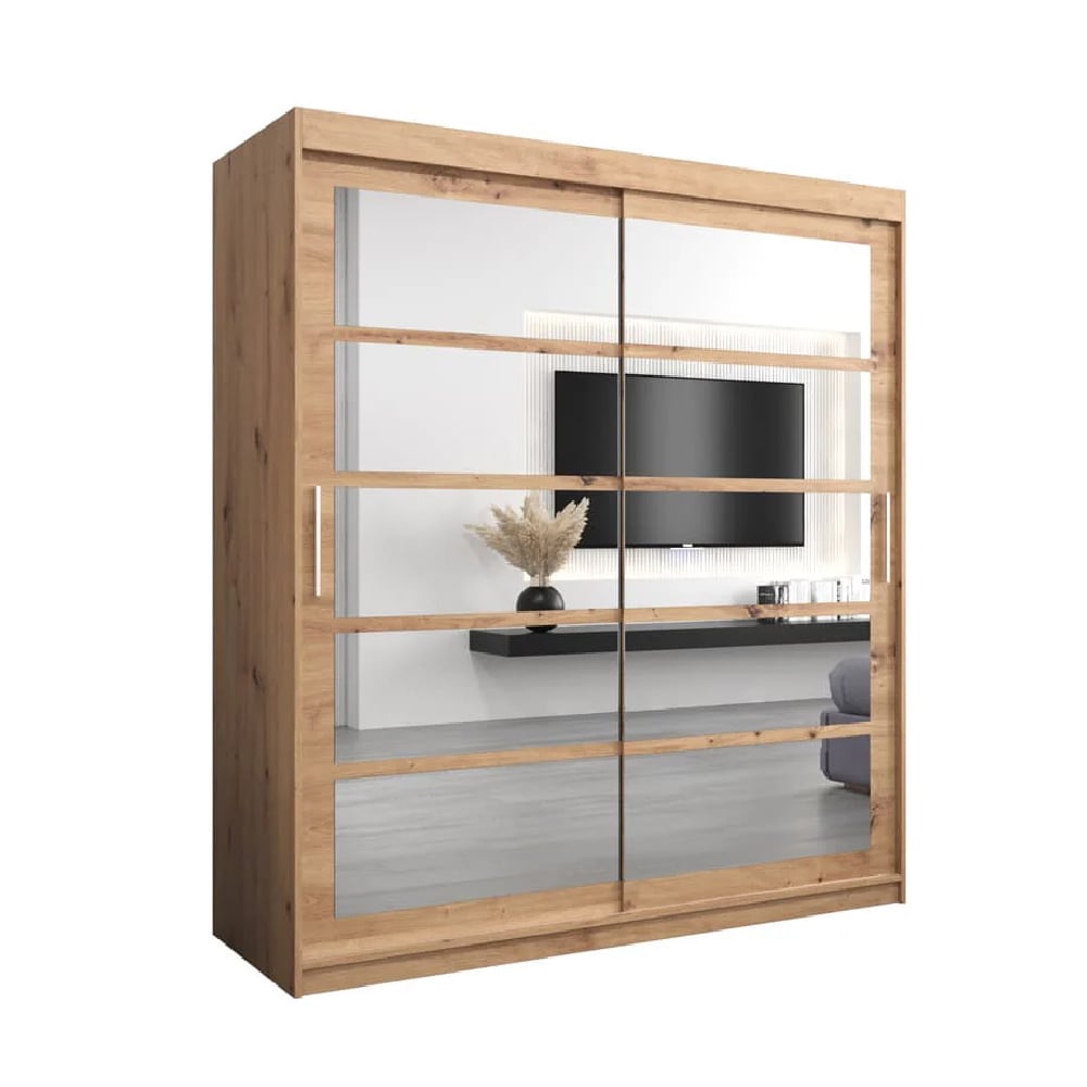 CHOICEWARDROBE Reston 2 Sliding Door Wardrobe in Oak Artisan with Mirrored Panels