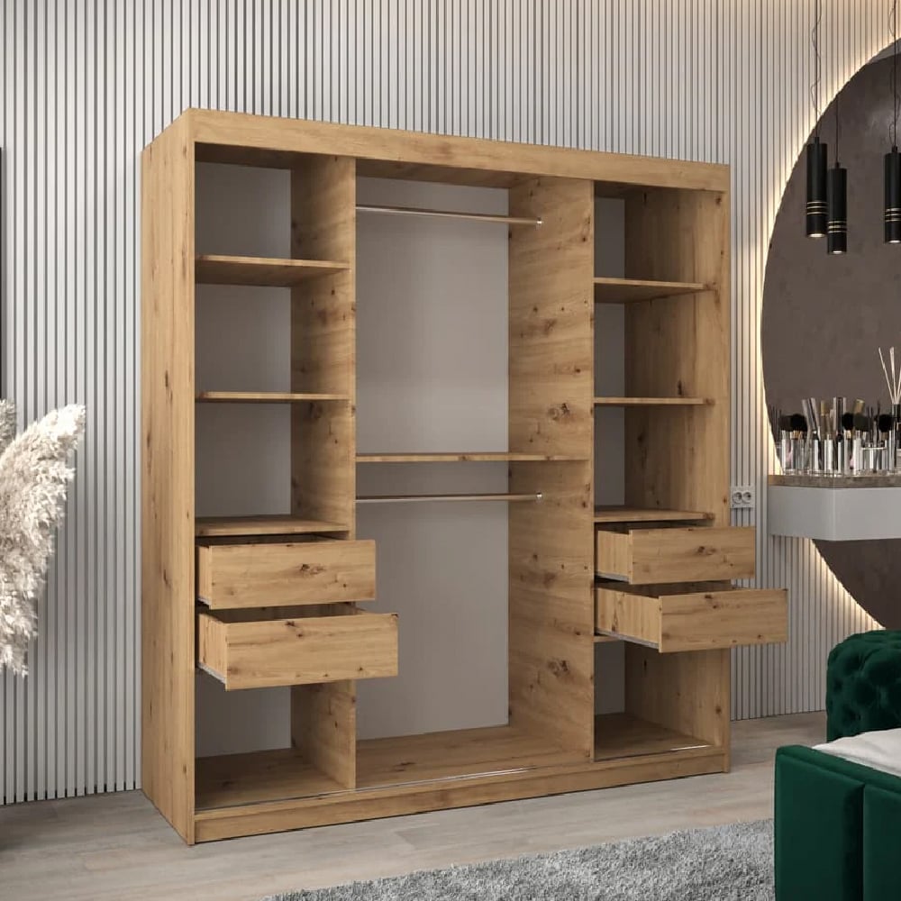 Oak Artisan sliding door wardrobe with mirrored doors