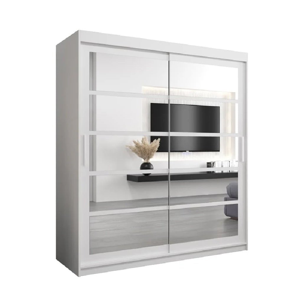 RESTON White Mirrored Wardrobe with 2 Sliding Doors