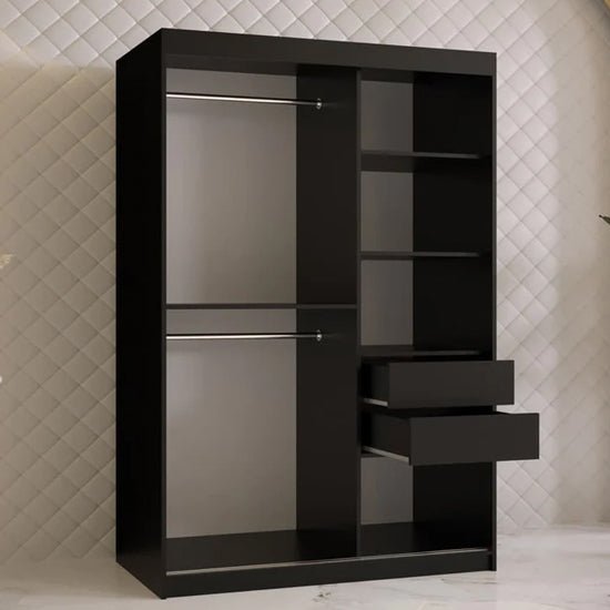 Black 2-door sliding wardrobe with mirrored door panel, 120cm width