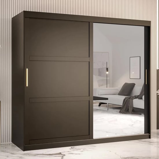 Rieti II black sliding wardrobe with 2 doors, one mirrored panel.