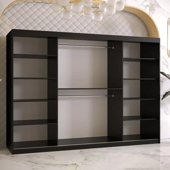 Black Rieti II sliding door wardrobe with mirrored panel