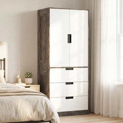 Calder 80cm 2 Door Wardrobe with 3 Drawers – Rustic Brown