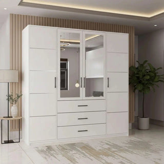 CHOICEWARDROBE SAVELLA 200 white 4 door mirrored wardrobe with 3 drawers